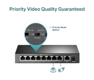 Комутатор TP-LINK TL-SF1009P, 9x 10/100M, 8 x PoE+ 65W, неуправляем, метален