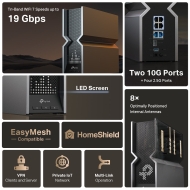 TP-Link Archer BE800 – BE19000 Tri-Band Wi-Fi 7 рутер, 2× 10G порта, 4× 2.5G LAN, EasyMesh