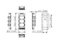 Dahua DHI-ARM320-W2(868) – размери и чертеж на входния разширител (102 × 39 × 21.5 mm)